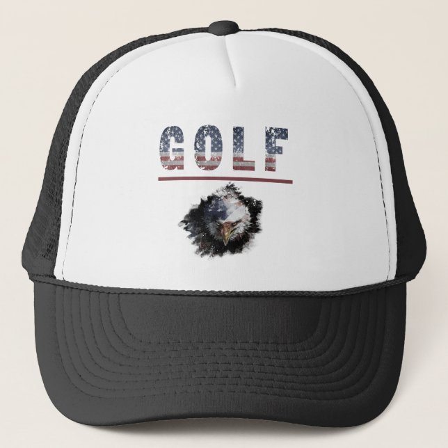 *~* Black White  Flag USA Patriotic  American GOLF Trucker Hat (Front)