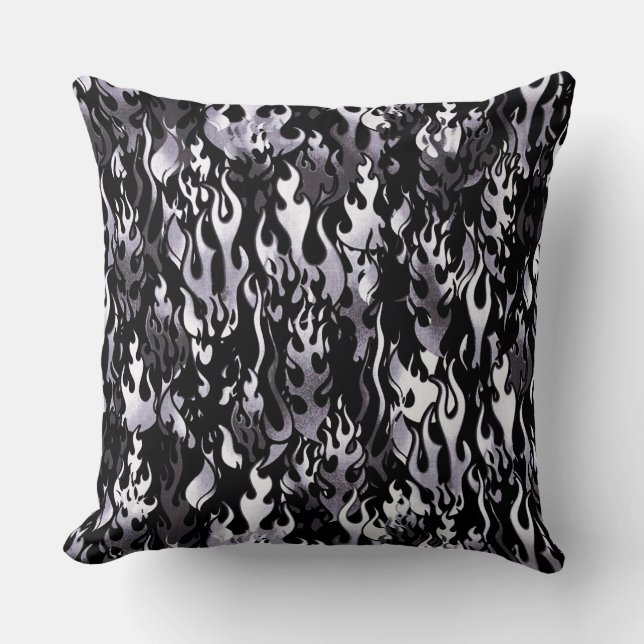 Black & White Flames Pattern Throw Pillow (Front)