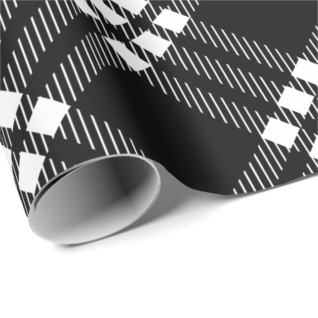Black & White Flannel Plaid Pattern Christmas Wrapping Paper (Roll Corner)