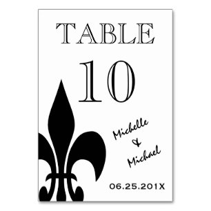 Black White Fleur de Lis Table Number Card