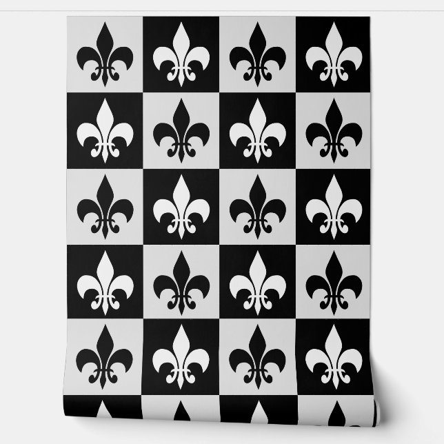 Black White Fleur-De-Lis Wallpaper (Unrolling)