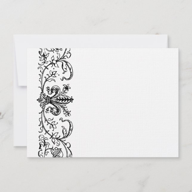 Black White Fleur Personalized Thank You Note Note Card (Front)