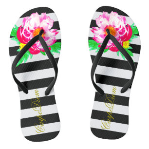 Black&White Flip Flops Watercolor Peony Carpe Diem