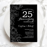 Black White Floral 25th Anniversary