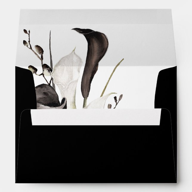 Black & White Floral 2 - Black Envelope (Back (Bottom))