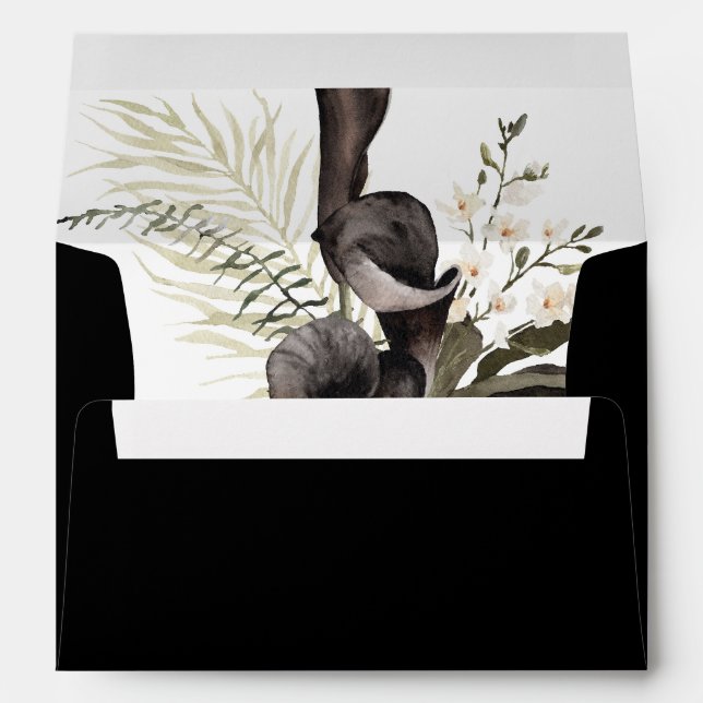 Black & White Floral 4 - Black Envelope (Back (Bottom))