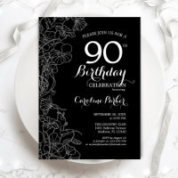Black White Floral 90th Birthday Party