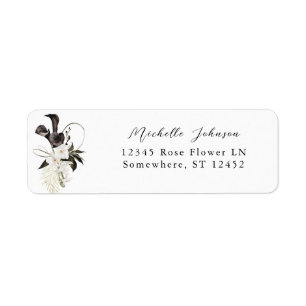 Black & White Floral Adresse de retour Label 2