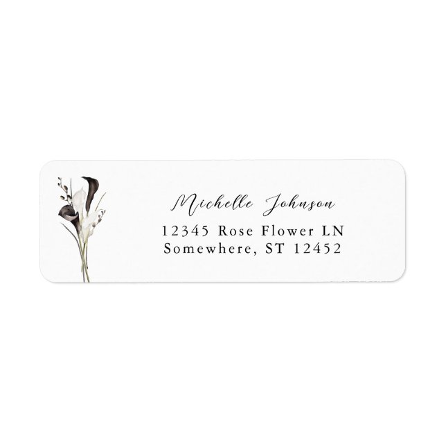 Black & White Floral Adresse de retour Label 3 (Devant)