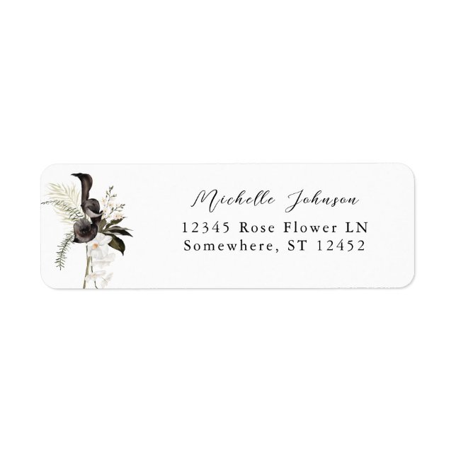 Black & White Floral Adresse de retour Label 3 (Devant)