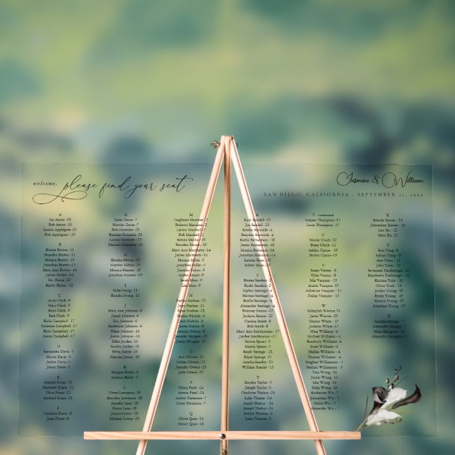 Black & White Floral Alphabetical Seating Chart LG (Neutral)