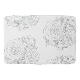 Black & white floral bath collection mat