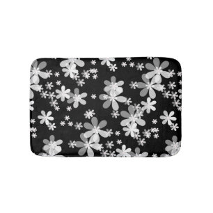 black white floral bath mat