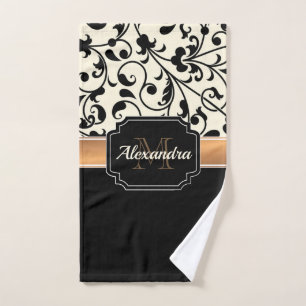 Black & White Floral Bath Towel Set