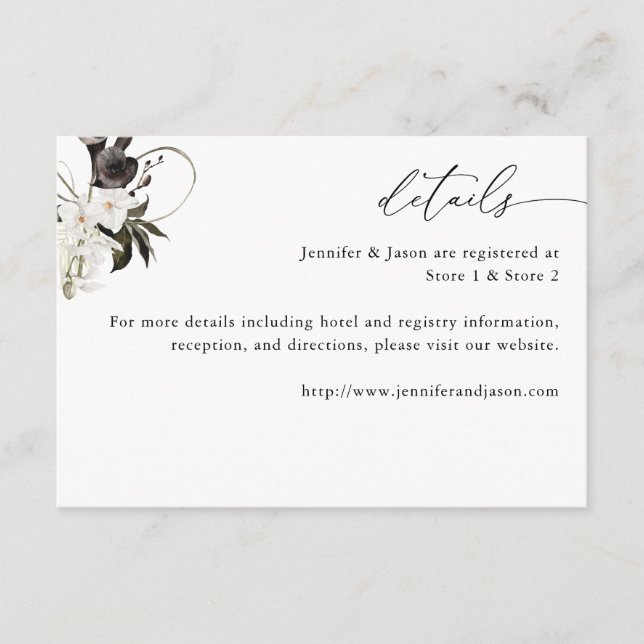 Black & White Floral Beachy Details Small Enclosure Card (Front)