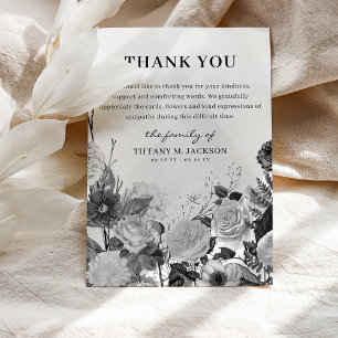 Black & White Floral Bereavement Funeral Thank You Card