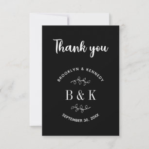 Black White Floral Botanical Monogram Couple Name Thank You Card