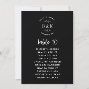 Black White Floral Botanical Wedding Seating Chart Invitation