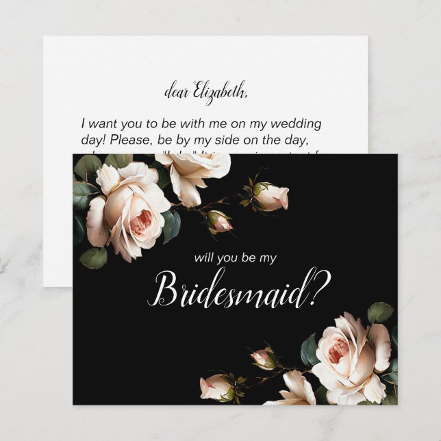 Black & White Floral Bridal Shower Bridesmaid Invitation (Front/Back)