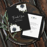 Black White Floral Bridal Shower Thank You Card<br><div class="desc">Elegant black and white anemone flowers and leaves on a black background,  this 4.25" X 5.5" flat thank you note has room to hand write or print your personalized message on the back. MATCHING items in our collection.</div>