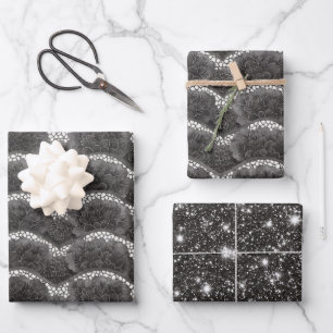 Black White Floral Bridal Shower Wrapping Paper Sheet