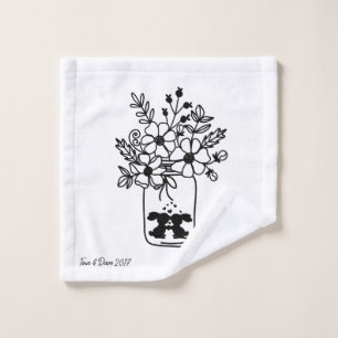 Black & White Floral Bunnies Wash Cloth