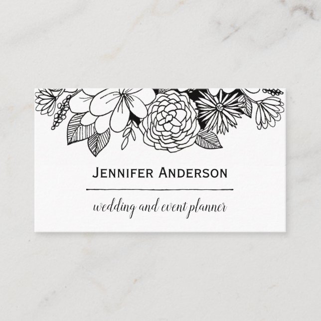 Black White Floral Business Card (Front)