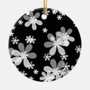 black white floral ceramic ornament