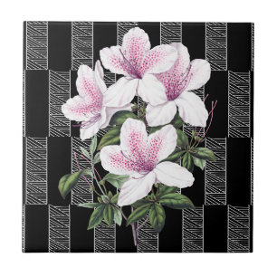  Black White Floral Ceramic Tile