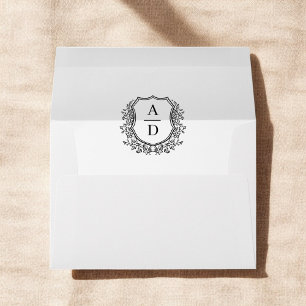 Black White Floral Crest Monogram Wedding Envelope