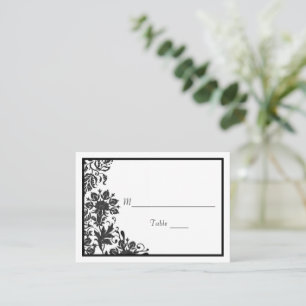 Black & White Floral Damask   Custom Flat Place Card