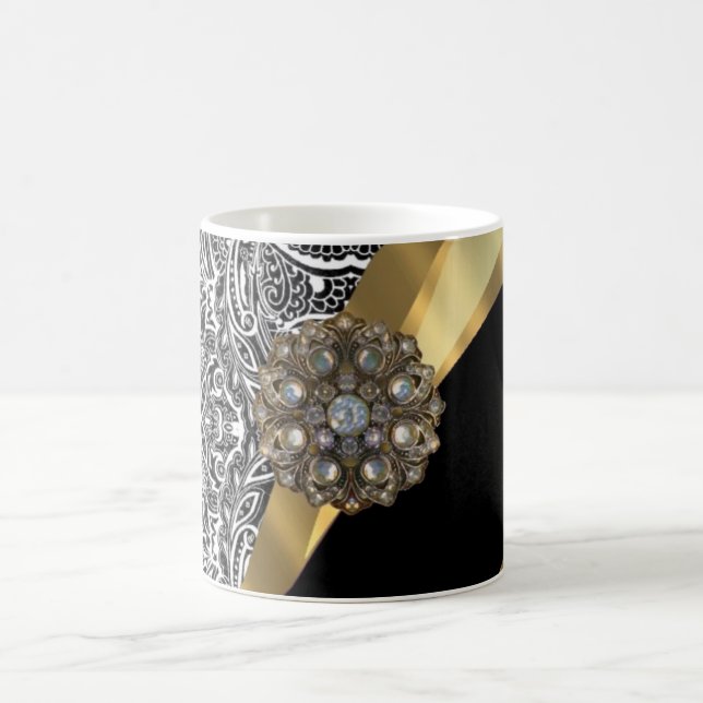 Black & white floral damask pattern coffee mug (Center)