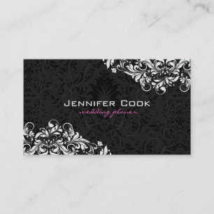 Black & White Floral Damasks 4 Wedding Planner Business Card