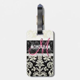Black & White Floral Damasks Customized Luggage Tag