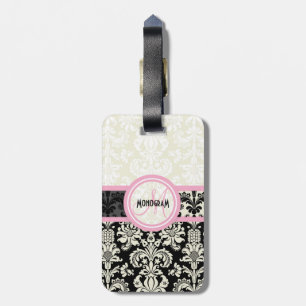 Black & White Floral Damasks Customized Luggage Tag