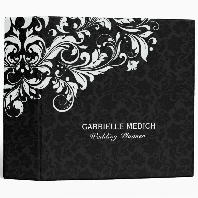 Black & White Floral Damasks & Lace Binder (Front/Spine)
