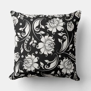 Black & White Floral Damasks Pattern Throw Pillow