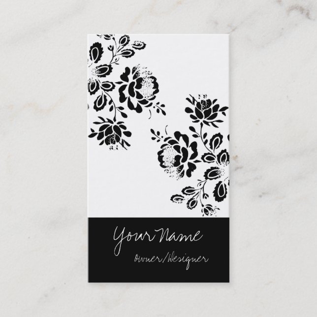 Black/White Floral Design Business Cards (Front)