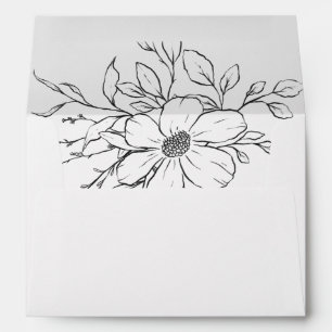 Black White Floral Drawing Wedding  Envelope