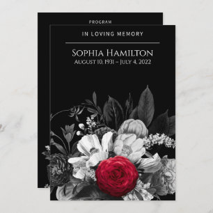 Black & White Floral Funeral Program