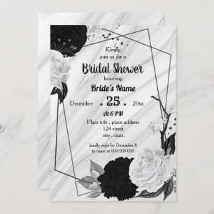 Black & white floral geometric bridal shower invitation