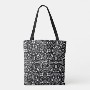 Black & White Floral Geometric Pattern Tote Bag