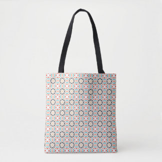 Black White Floral Geometric Pattern Tote Bag