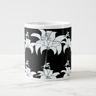 Black White Floral Gift Large Coffee Mug