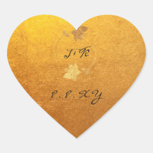 Black White Floral Gold Kraft  Save The Date Heart Sticker