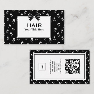 Black White Floral Hair Salon Hairdresser Stylist Business Card