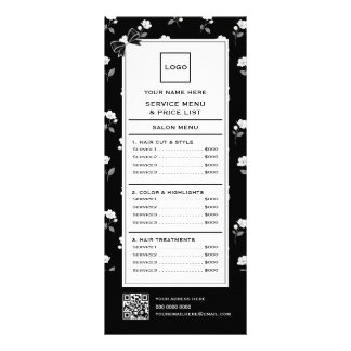 Black White Floral Hair Salon Hairdresser Stylist Rack Card