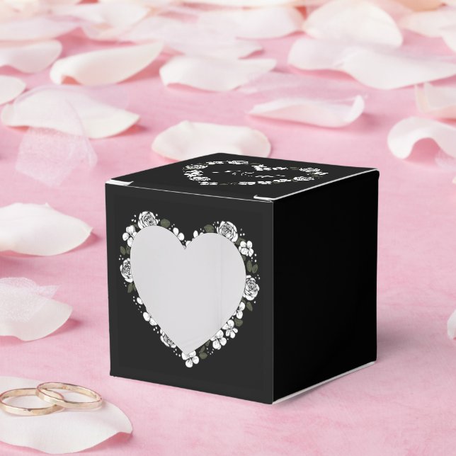 Black & White Floral Heart Wedding Favor Box (Wedding)