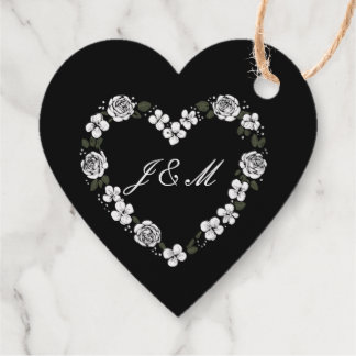 Black & White Floral Heart Wedding Favor Box Favour Tags