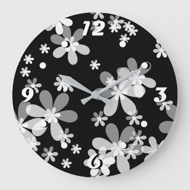 black white floral large clock (Front)